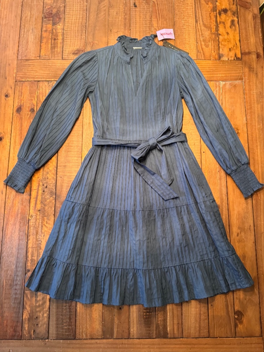 Elie Tahari Tiered Midi Dress. Cotton. Size X-Small. New, Teal Blue